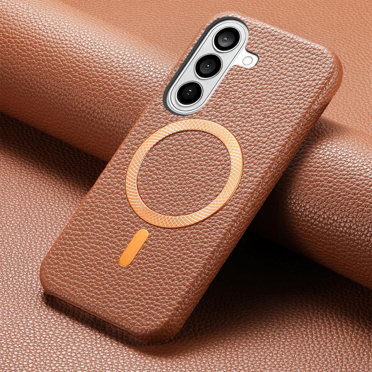 For Galaxy S25+ 5G Litchi Texture Brushed MagSafe PU Back Cover Phone Case