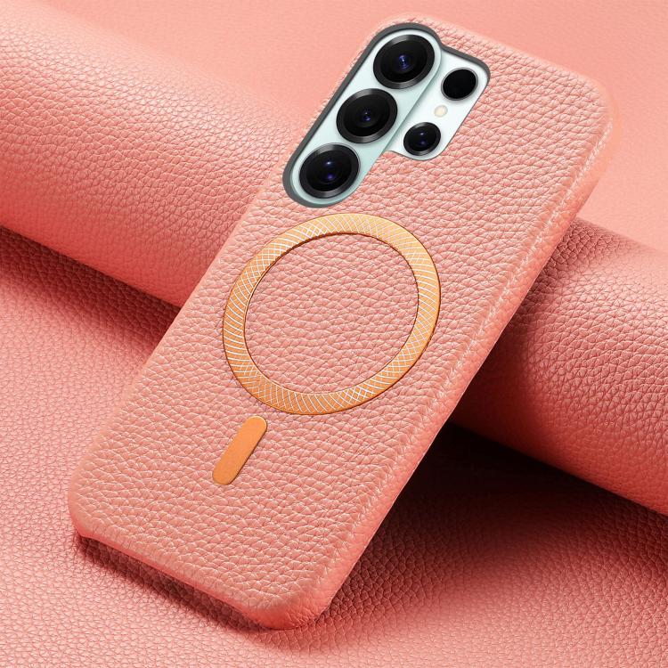 For Galaxy S25 Ultra 5G Litchi Texture Brushed MagSafe PU Back Cover Phone Case