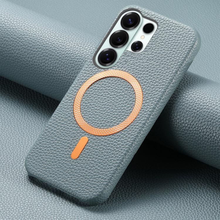 For Galaxy S25 Ultra 5G Litchi Texture Brushed MagSafe PU Back Cover Phone Case