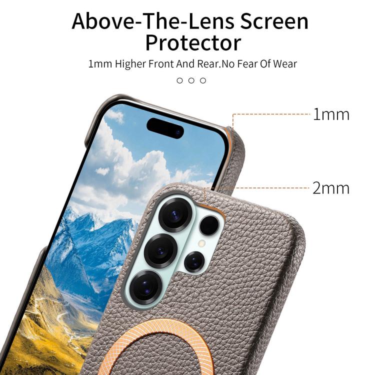 For Galaxy S25 Ultra 5G Litchi Texture Brushed MagSafe PU Back Cover Phone Case