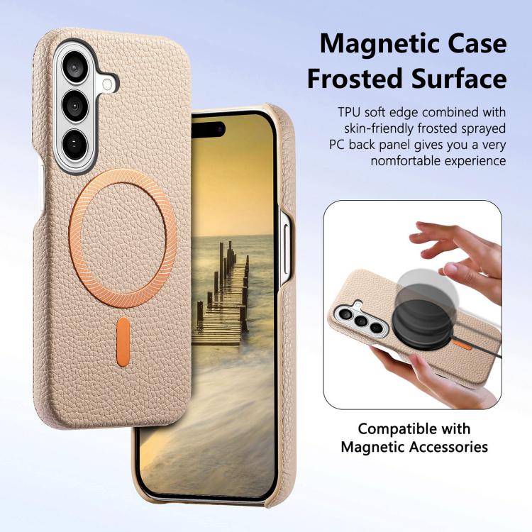 For Galaxy S24 5G Litchi Texture Brushed MagSafe PU Back Cover Phone Case