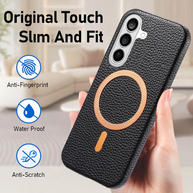 For Galaxy S24 5G Litchi Texture Brushed MagSafe PU Back Cover Phone Case