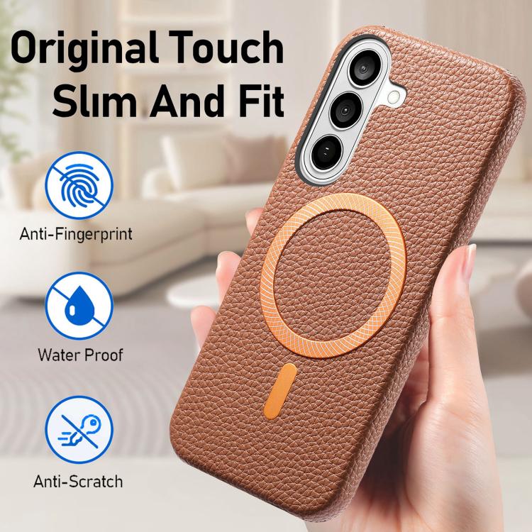 For Galaxy S24 5G Litchi Texture Brushed MagSafe PU Back Cover Phone Case