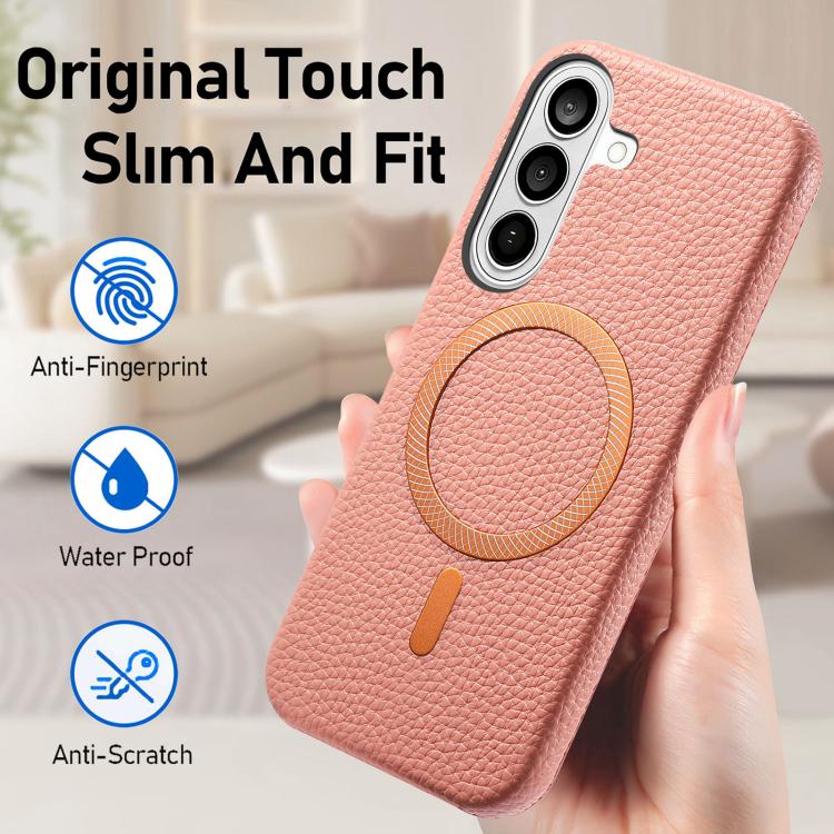 For Galaxy S24+ 5G Litchi Texture Brushed MagSafe PU Back Cover Phone Case