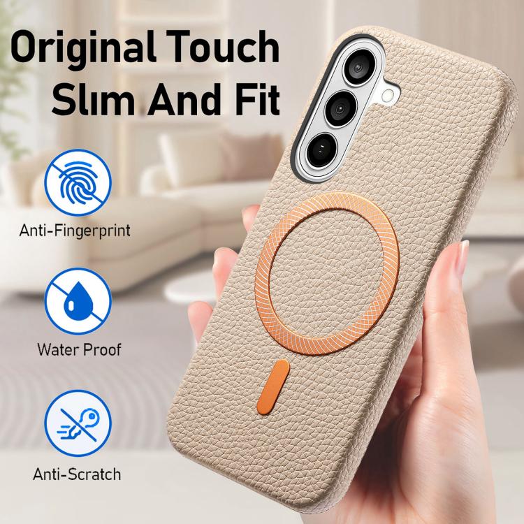 For Galaxy S24+ 5G Litchi Texture Brushed MagSafe PU Back Cover Phone Case