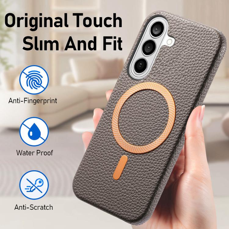 For Galaxy S24+ 5G Litchi Texture Brushed MagSafe PU Back Cover Phone Case