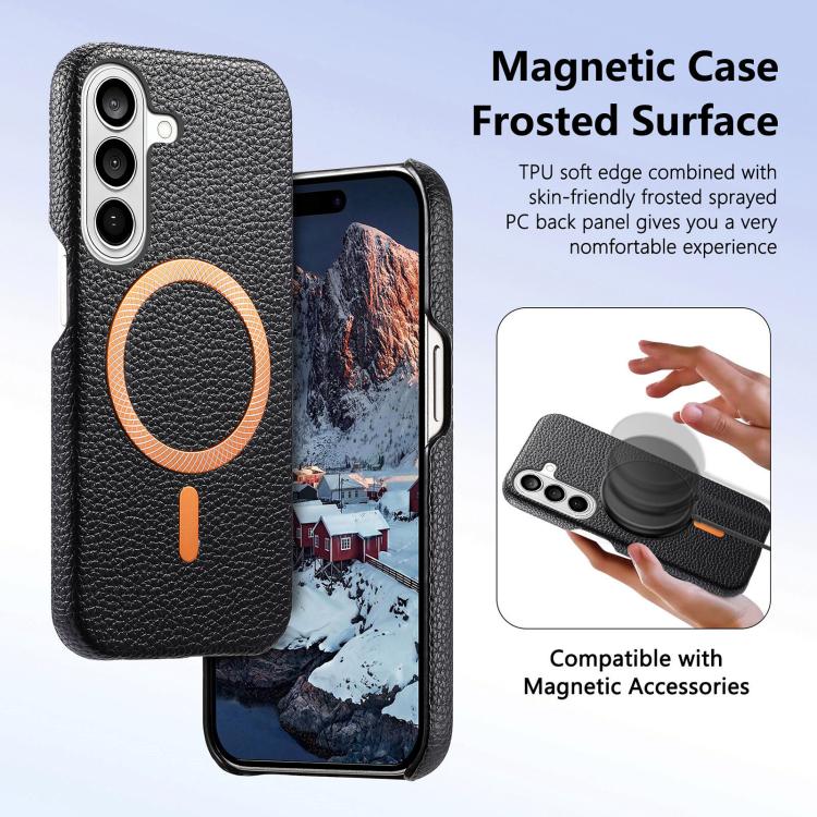 For Galaxy S24+ 5G Litchi Texture Brushed MagSafe PU Back Cover Phone Case
