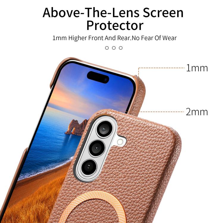 For Galaxy S24+ 5G Litchi Texture Brushed MagSafe PU Back Cover Phone Case
