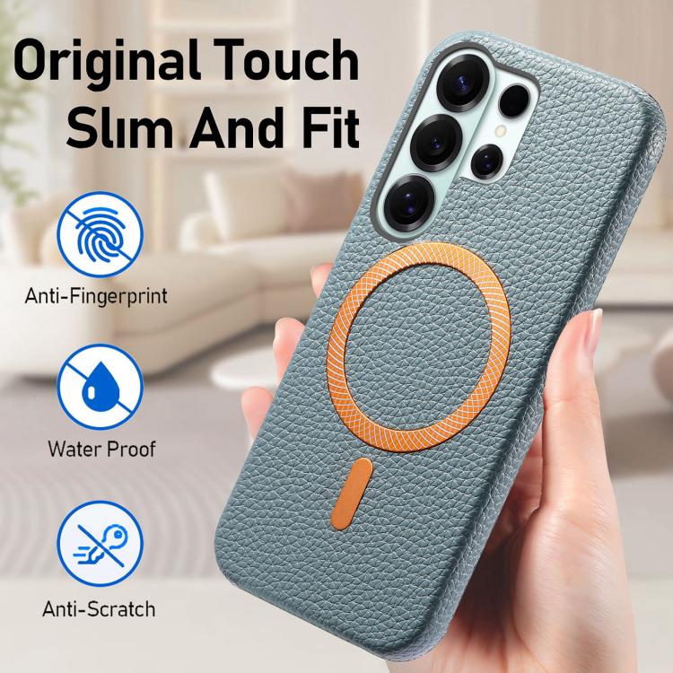 For Galaxy S24 Ultra 5G Litchi Texture Brushed MagSafe PU Back Cover Phone Case