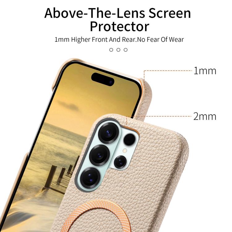 For Galaxy S24 Ultra 5G Litchi Texture Brushed MagSafe PU Back Cover Phone Case