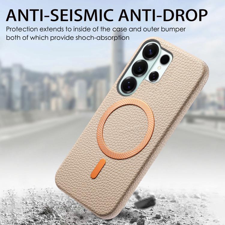 For Galaxy S24 Ultra 5G Litchi Texture Brushed MagSafe PU Back Cover Phone Case