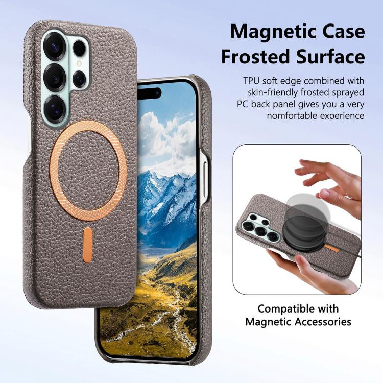 For Galaxy S24 Ultra 5G Litchi Texture Brushed MagSafe PU Back Cover Phone Case