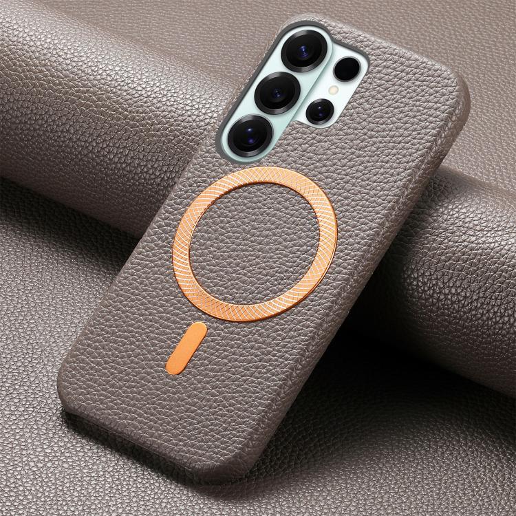 For Galaxy S24 Ultra 5G Litchi Texture Brushed MagSafe PU Back Cover Phone Case