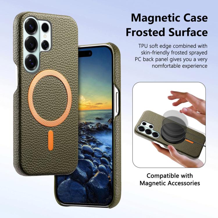 For Galaxy S24 Ultra 5G Litchi Texture Brushed MagSafe PU Back Cover Phone Case