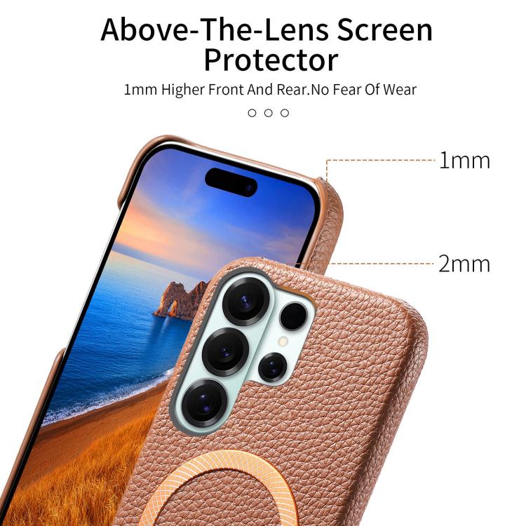 For Galaxy S24 Ultra 5G Litchi Texture Brushed MagSafe PU Back Cover Phone Case