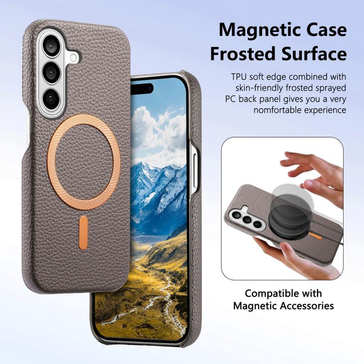 For Galaxy S23+ 5G Litchi Texture Brushed MagSafe PU Back Cover Phone Case