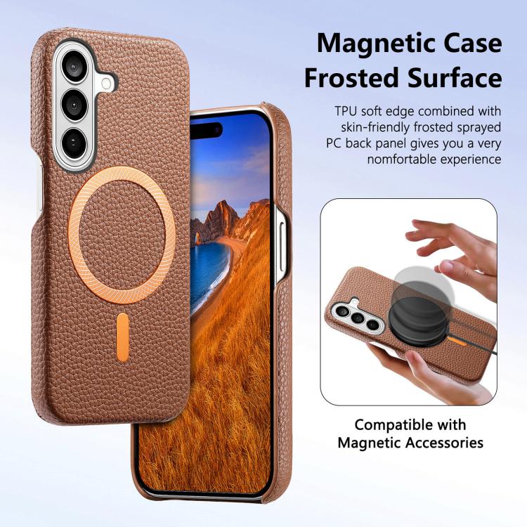 For Galaxy S23+ 5G Litchi Texture Brushed MagSafe PU Back Cover Phone Case