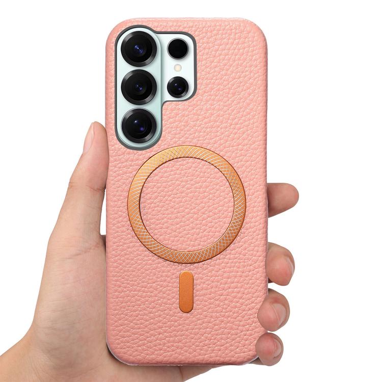 For Galaxy S23 Ultra 5G Litchi Texture Brushed MagSafe PU Back Cover Phone Case