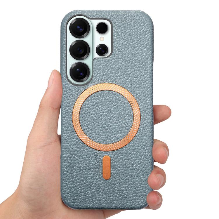 For Galaxy S23 Ultra 5G Litchi Texture Brushed MagSafe PU Back Cover Phone Case