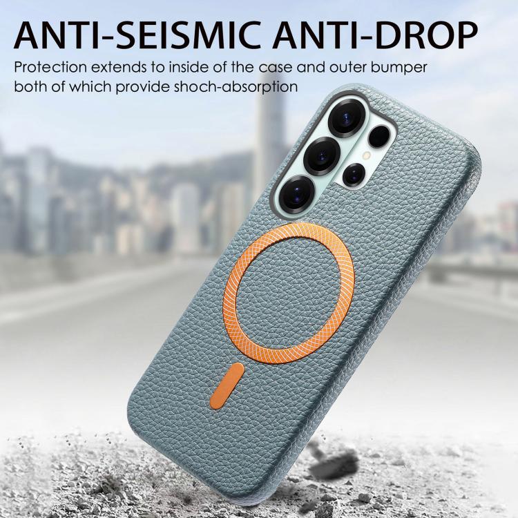 For Galaxy S23 Ultra 5G Litchi Texture Brushed MagSafe PU Back Cover Phone Case