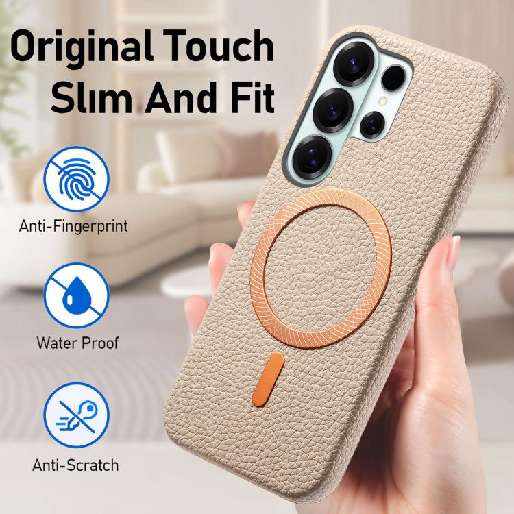 For Galaxy S23 Ultra 5G Litchi Texture Brushed MagSafe PU Back Cover Phone Case