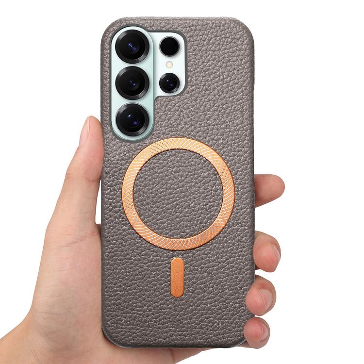 For Galaxy S23 Ultra 5G Litchi Texture Brushed MagSafe PU Back Cover Phone Case