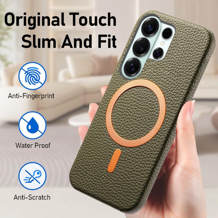 For Galaxy S23 Ultra 5G Litchi Texture Brushed MagSafe PU Back Cover Phone Case
