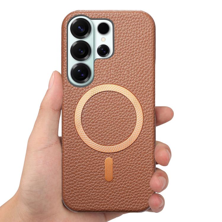 For Galaxy S23 Ultra 5G Litchi Texture Brushed MagSafe PU Back Cover Phone Case