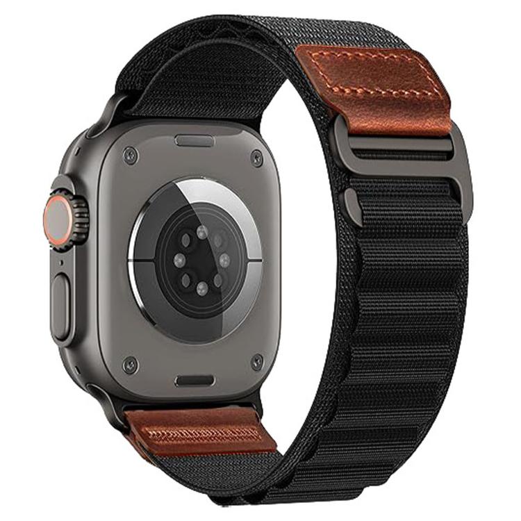 For Apple Watch 46mm / 49mm / 45mm / 44mm Retro Vegan Leather Label Alpine Nylon Loop Watch Band