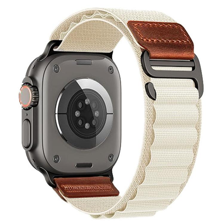 For Apple Watch 46mm / 49mm / 45mm / 44mm Retro Vegan Leather Label Alpine Nylon Loop Watch Band