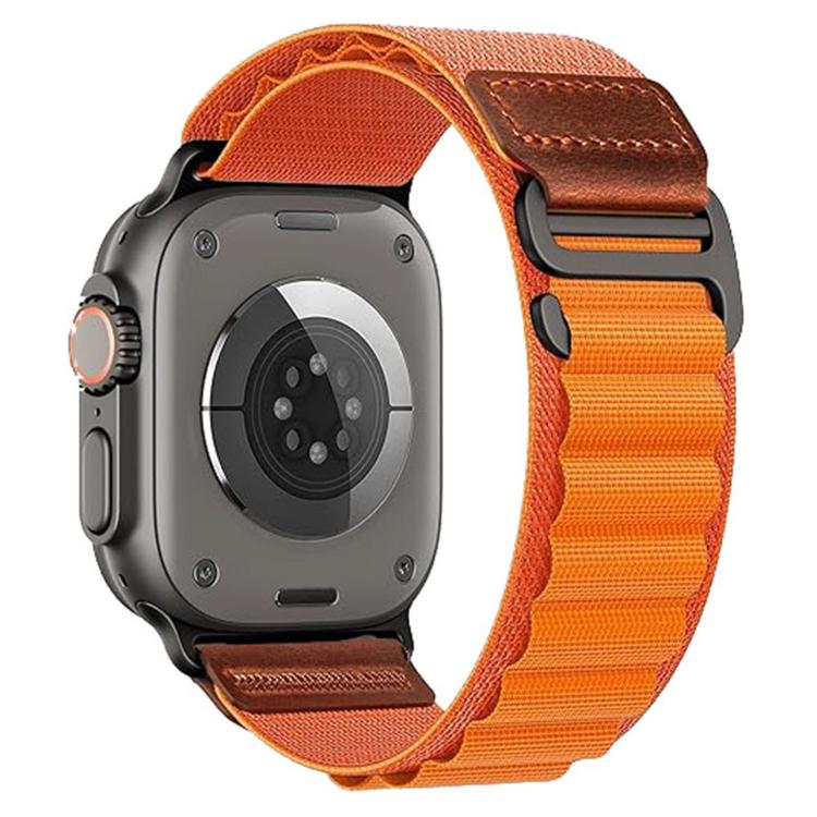 For Apple Watch 46mm / 49mm / 45mm / 44mm Retro Vegan Leather Label Alpine Nylon Loop Watch Band