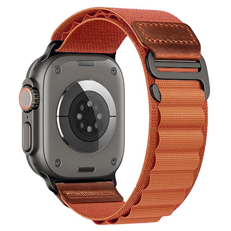 For Apple Watch 46mm / 49mm / 45mm / 44mm Retro Vegan Leather Label Alpine Nylon Loop Watch Band