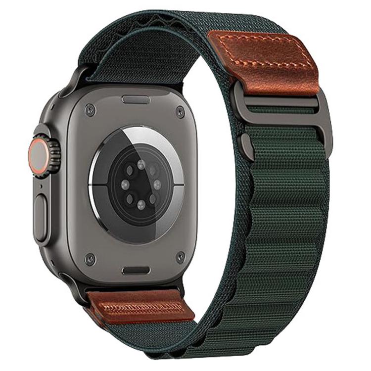 For Apple Watch 46mm / 49mm / 45mm / 44mm Retro Vegan Leather Label Alpine Nylon Loop Watch Band