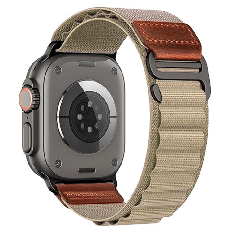 For Apple Watch 46mm / 49mm / 45mm / 44mm Retro Vegan Leather Label Alpine Nylon Loop Watch Band