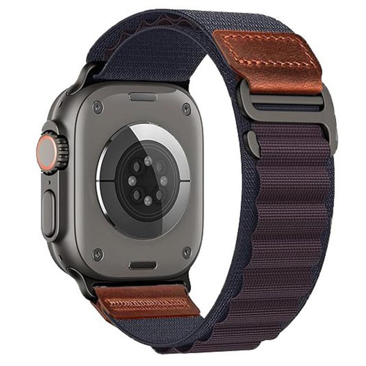 For Apple Watch 46mm / 49mm / 45mm / 44mm Retro Vegan Leather Label Alpine Nylon Loop Watch Band