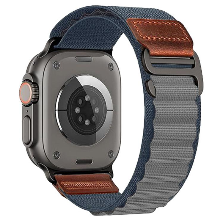 For Apple Watch 46mm / 49mm / 45mm / 44mm Retro Vegan Leather Label Alpine Nylon Loop Watch Band