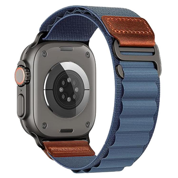 For Apple Watch 46mm / 49mm / 45mm / 44mm Retro Vegan Leather Label Alpine Nylon Loop Watch Band
