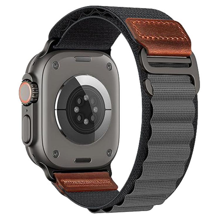 For Apple Watch 46mm / 49mm / 45mm / 44mm Retro Vegan Leather Label Alpine Nylon Loop Watch Band