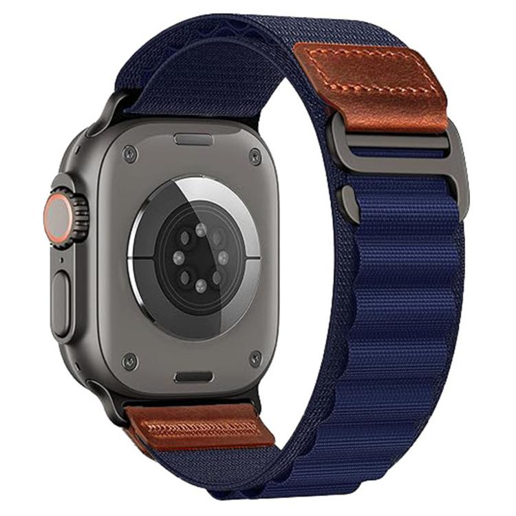 For Apple Watch 46mm / 49mm / 45mm / 44mm Retro Vegan Leather Label Alpine Nylon Loop Watch Band