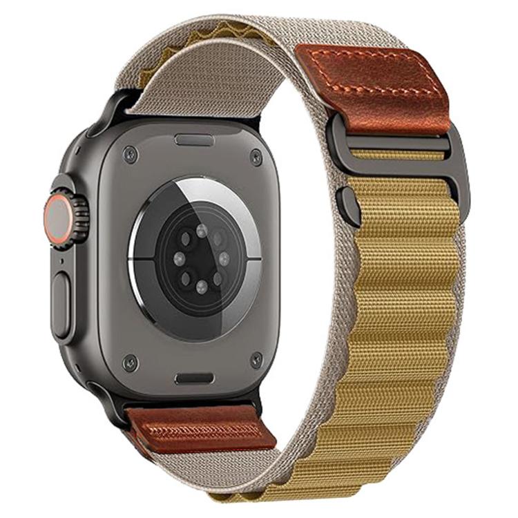 For Apple Watch 46mm / 49mm / 45mm / 44mm Retro Vegan Leather Label Alpine Nylon Loop Watch Band