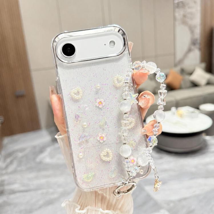 For iPhone Air 3D Four-Butterfly Glitter Epoxy TPU Phone Case with Bracelet Chain