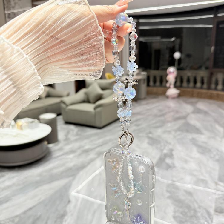 For iPhone 17 Pro Max 3D Four-Butterfly Glitter Epoxy TPU Phone Case with Bracelet Chain