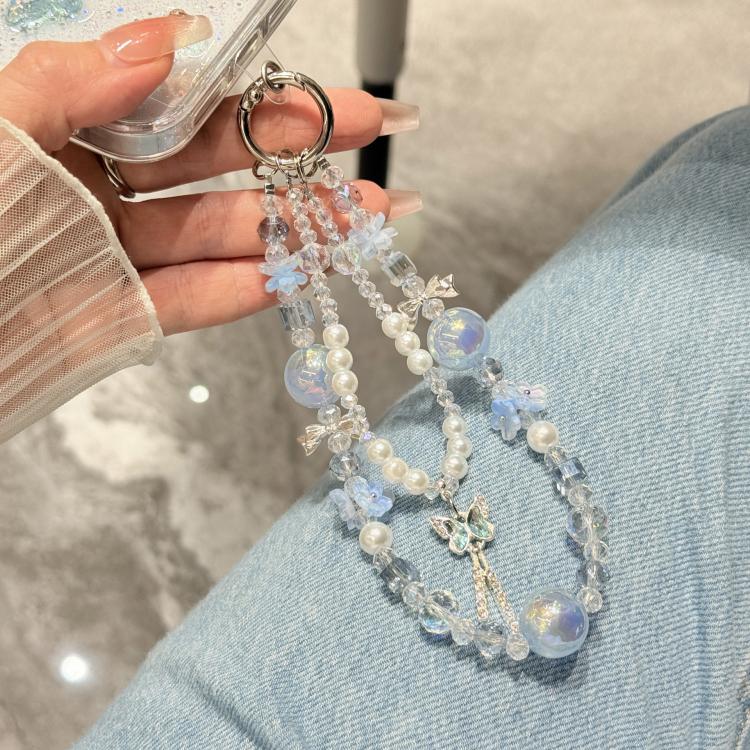 For iPhone 17 Pro Max 3D Four-Butterfly Glitter Epoxy TPU Phone Case with Bracelet Chain