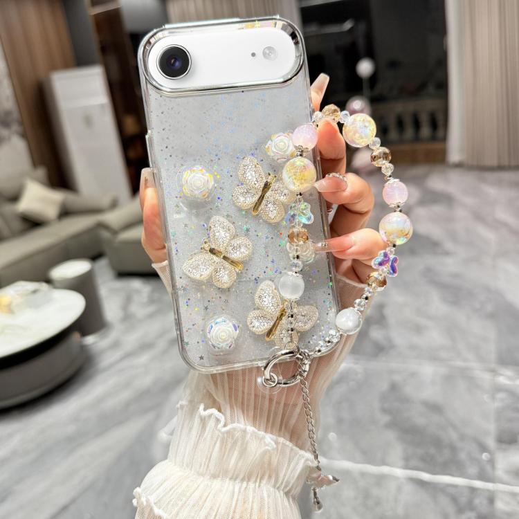 For iPhone Air Glitter 3D Butterfly Glitter Epoxy TPU Phone Case with Bracelet Chain