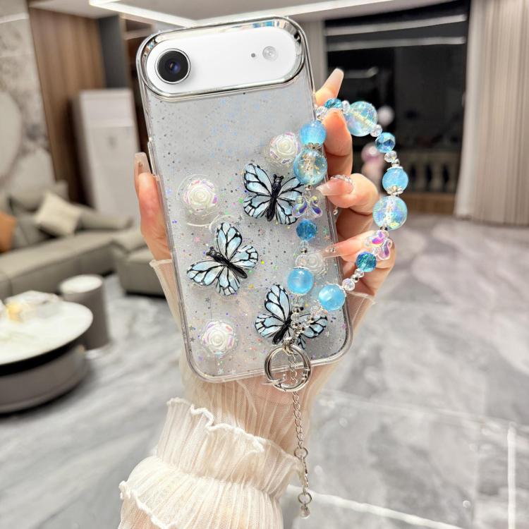 For iPhone Air Glitter 3D Butterfly Glitter Epoxy TPU Phone Case with Bracelet Chain