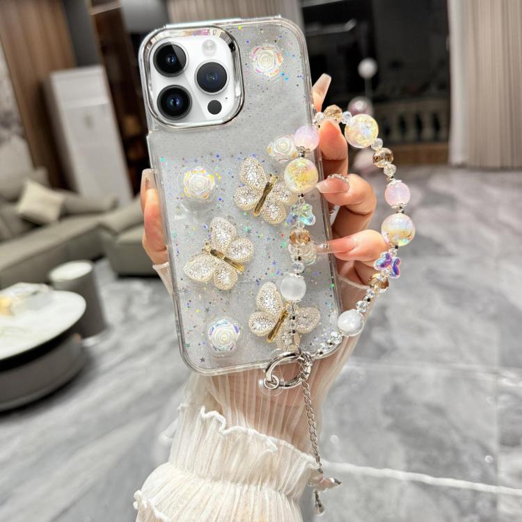 For iPhone 12 Pro Max Glitter 3D Butterfly Glitter Epoxy TPU Phone Case with Bracelet Chain