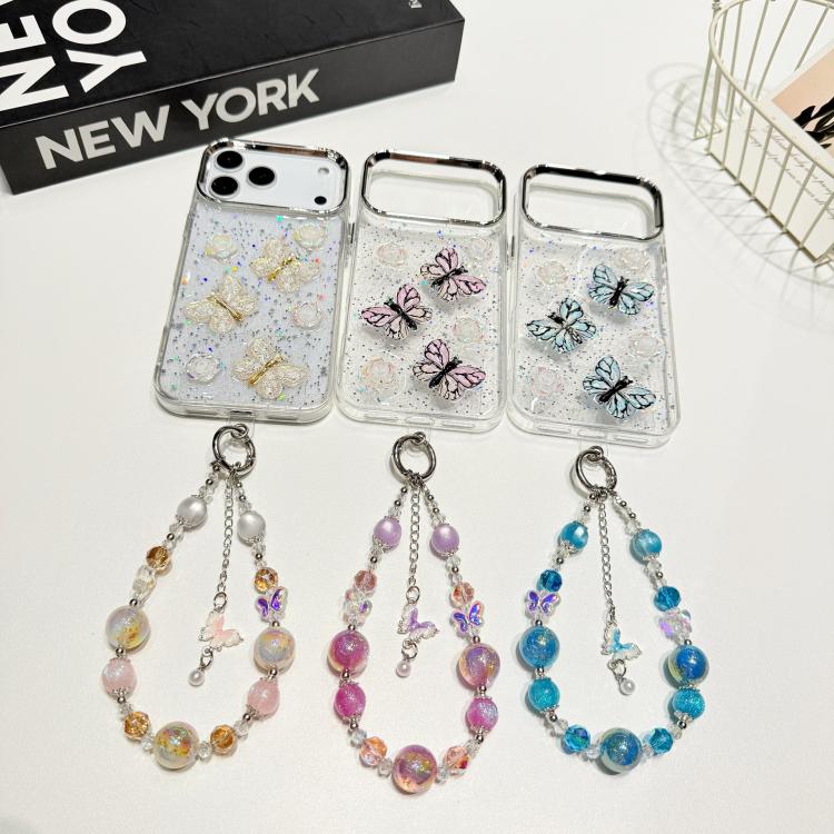 For iPhone 12 Glitter 3D Butterfly Glitter Epoxy TPU Phone Case with Bracelet Chain