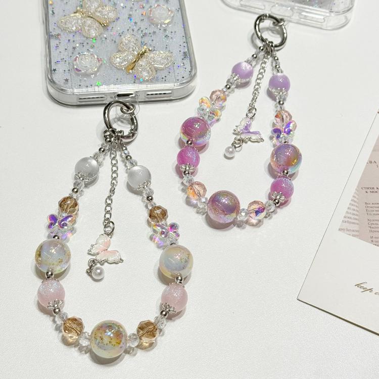 For iPhone 14 Glitter 3D Butterfly Glitter Epoxy TPU Phone Case with Bracelet Chain
