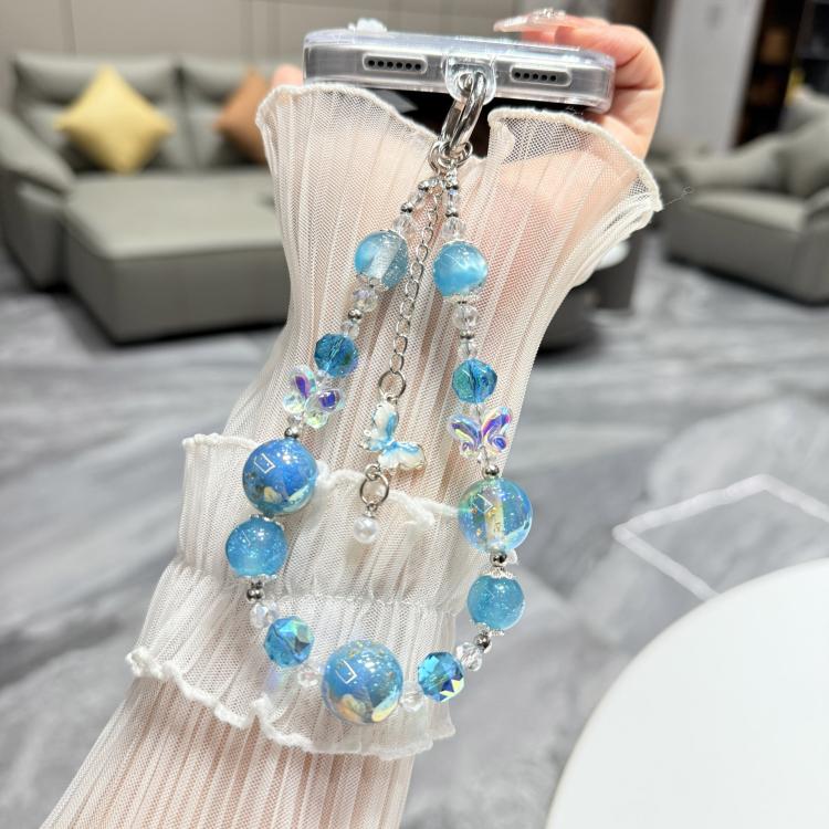 For iPhone 13 Pro Max Glitter 3D Butterfly Glitter Epoxy TPU Phone Case with Bracelet Chain