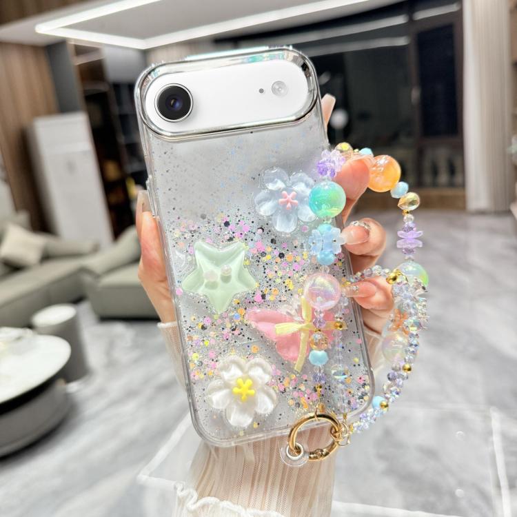 For iPhone Air Glitter 3D Color Butterfly Epoxy TPU Phone Case with Bracelet Chain